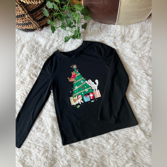 Cat & Jack Black Holiday Tree Long Sleeve Tee - Picture 9 of 16